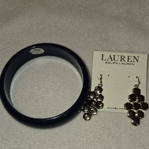 ​Nautical Luxe Set: NWT Ralph Lauren Gold Earrings & Vintage Navy Lucite Bangle